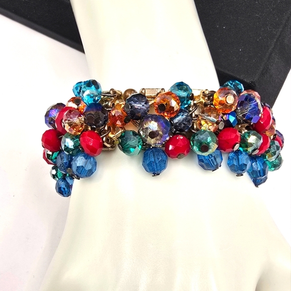 Vintage Jewelry - Cha Cha Stretch Bracelet Boho Multicolor Faceted AB Beads